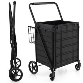 Costway Folding Shopping Cart Portable Utility Grocery Cart 126L Capacity 150kg Load