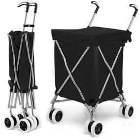 Costway Folding Shopping Cart Rolling Grocery Cart w/ Waterproof Oxford Cloth Liner