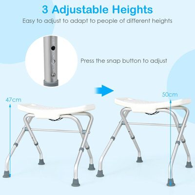 Costway Folding Shower Stool Height Adjustable Bath Chair Non-Slip Shower Seat Portable - 3