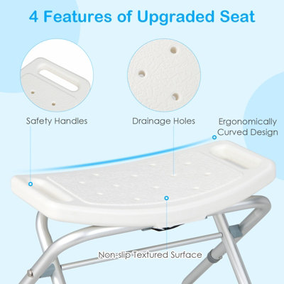Costway Folding Shower Stool Height Adjustable Bath Chair Non-Slip Shower Seat Portable - 4