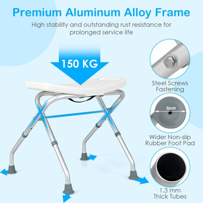 Costway Folding Shower Stool Height Adjustable Bath Chair Non-Slip Shower Seat Portable - 5