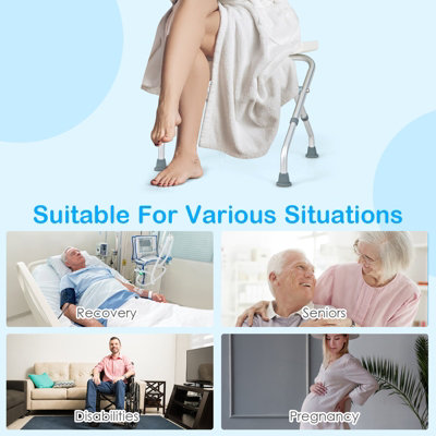 Costway Folding Shower Stool Height Adjustable Bath Chair Non-Slip Shower Seat Portable - 6