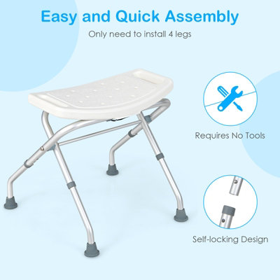Costway Folding Shower Stool Height Adjustable Bath Chair Non-Slip Shower Seat Portable - 7