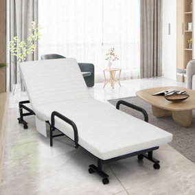 Costway Folding Single Sofa Bed Adjustable Sleeper Bed W/ Wheels & Mattress