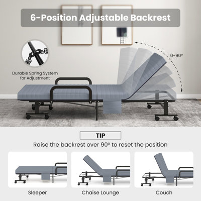Costway Folding Single Sofa Bed Adjustable Sleeper Bed W/ Wheels & Mattress