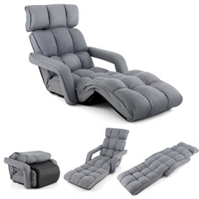 Costway Folding Sofa Chair 6 Positions Adjustable Floor Lazy Chair with Armrest Single Sofa