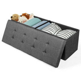 Costway Folding Storage Ottoman Bench Tufted Faux Leather Toy Box Foot Stool Bench Seat Dark Grey