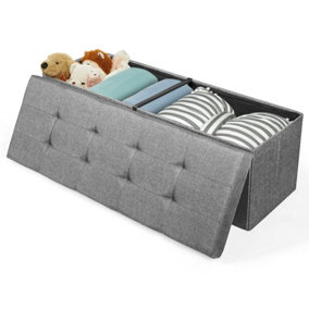 Costway Folding Storage Ottoman Bench Tufted Faux Leather Toy Box Foot Stool Bench Seat Light Grey