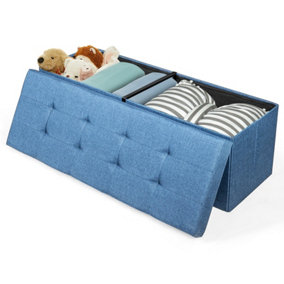 Costway Folding Storage Ottoman Bench Tufted Faux Leather Toy Box Foot Stool Bench Seat Navy