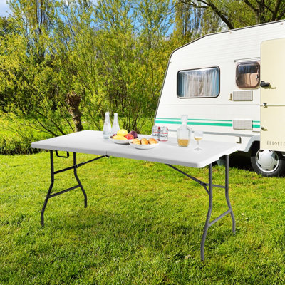 Costway Folding Table Camping Table Picnic Table with Metal Frame & Carrying Handle