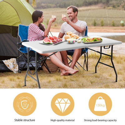Costway Folding Table Camping Table Picnic Table with Metal Frame & Carrying Handle