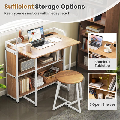 COSTWAY Folding Table with Stool 90 cm Computer Desk Set with AC ...