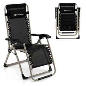 Costway Folding Zero Gravity Reclining Chair Adjustable Beach Chair w/ Removable Headrest