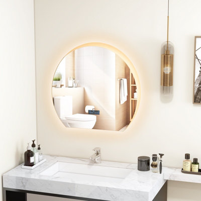 COSTWAY Frameless LED Bathroom Mirror Half Circle Anti-Fog Vanity ...