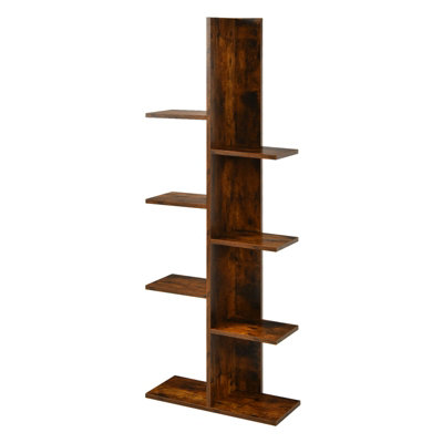 Costway Freestanding 7-shelf Bookcase Tree Bookshel Display Stand Wooden Storage Shelf