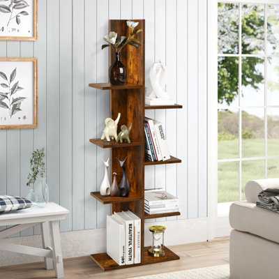 Costway Freestanding 7-shelf Bookcase Tree Bookshel Display Stand Wooden Storage Shelf