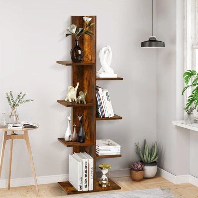 Costway Freestanding 7-shelf Bookcase Tree Bookshel Display Stand Wooden Storage Shelf