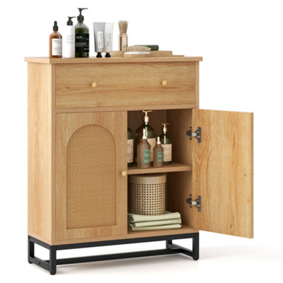 Costway Freestanding Bathroom Cabinet Floor Sideboard Buffet Cabinet w/ Rattan Doors