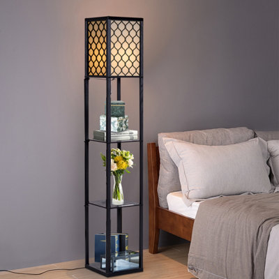 Costway Freestanding Floor Lamp Bedside with 3 Tier Storage Shelves E27