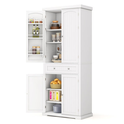 Costway Freestanding Kitchen Pantry Cabinet Modern Tall Kitchen Cupboard w Drawer