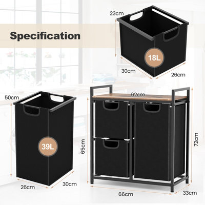 Costway Freestanding Laundry Hamper Laundry Basket Organizer w/3 Pull-Out Removable Bags