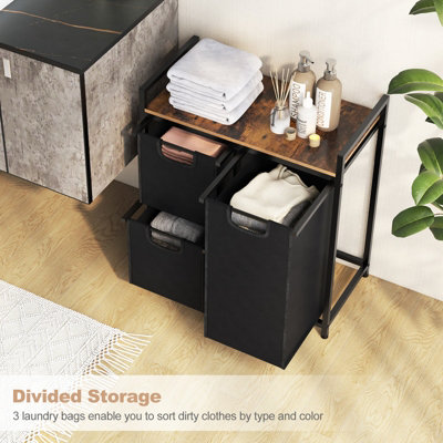 Costway Freestanding Laundry Hamper Laundry Basket Organizer w/3 Pull-Out Removable Bags - 5