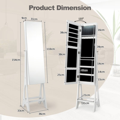 Costway Freestanding Mirror Jewelry Cabinet Organizer W/ Full