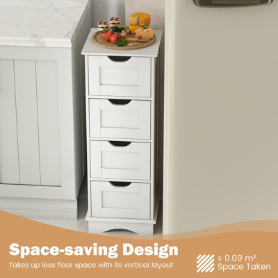 White Narrow Wooden Floor Cabinet 3 Tier Towel Storage Shelf Drawer Bathroom EBa