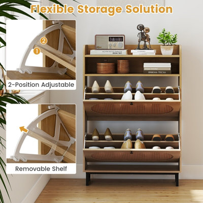 EQKK Shoe Storage Cabinet With 2 Flip Drawers - 31.49" Slim Entryway Organizer