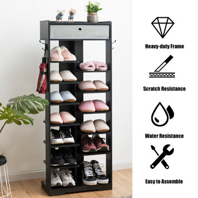 Costway Freestanding Shoe Rack Wooden Storage Shelf with Drawer - 3