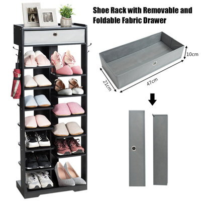 Costway Freestanding Shoe Rack Wooden Storage Shelf with Drawer - 4
