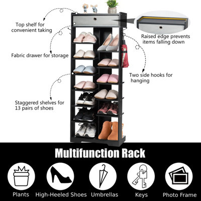 Costway Freestanding Shoe Rack Wooden Storage Shelf with Drawer - 5