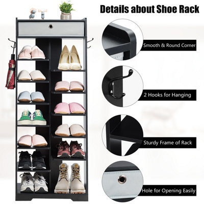 Costway Freestanding Shoe Rack Wooden Storage Shelf with Drawer - 6