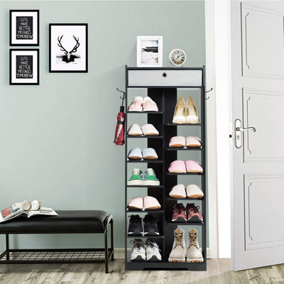 Costway Freestanding Shoe Rack Wooden Storage Shelf with Drawer - 7