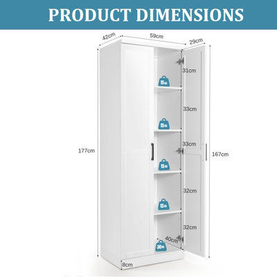 Costway Freestanding Tall Storage Cabinet Utility 2-Door Cabinet Storage Organizer