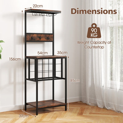 Costway Freestanding Wine Rack Floor Wine Bar Cabinet w/ Glass Racks-Brown