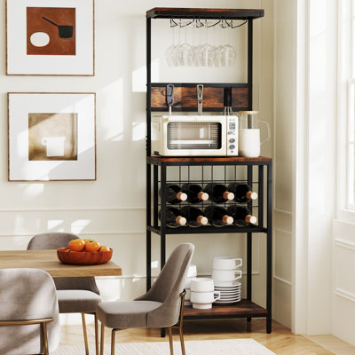 Costway Freestanding Wine Rack Floor Wine Bar Cabinet w/ Glass Racks-Brown