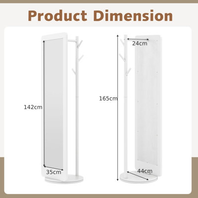 COSTWAY Full Length Mirror 2-in-1 Freestanding Dressing Mirror w/ Coat ...