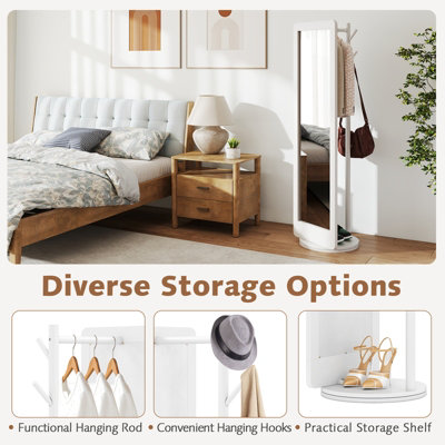 COSTWAY Full Length Mirror 2-in-1 Freestanding Dressing Mirror w/ Coat ...