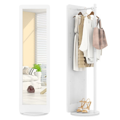 COSTWAY Full Length Mirror 2-in-1 Freestanding Dressing Mirror w/ Coat ...