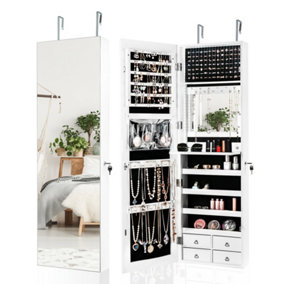 Costway Full-length Mirror Jewelry Cabinet Wall/Door Mounted Jewelry Armoire  LED Lighted