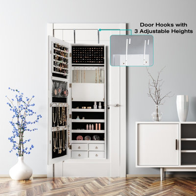 Mirrored Armoire Jewelry Cabinet Free Standing Organizer Storage Box Chest  White