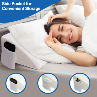Costway Full Size Bed Wedge Pillow Bolster Triangle Pillow Long Gap Filler Side Pocket - 5