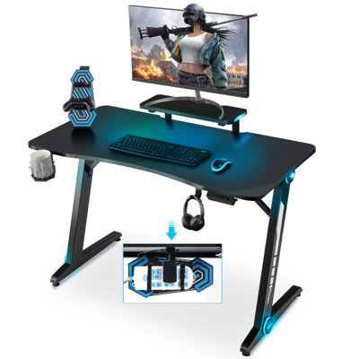 Costway Gaming Computer Desk Ergonomic Z-shape PC Racing Table ...