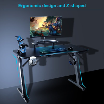 Costway Gaming Computer Desk Ergonomic Z-shape PC Racing Table ...