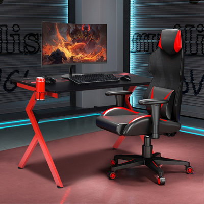 Costway Gaming Desk Ergonomic Shaped Computer Table