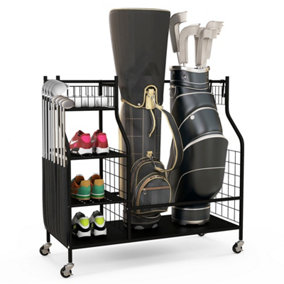 Costway Garage Golf Bag Storage Rack Double Golf Bag Organizer Holder w/ Lockable Wheels