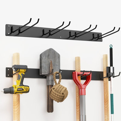 COSTWAY Garage Tool Storage Rack Wall Mounted Storage Organizer w/ 4 ...