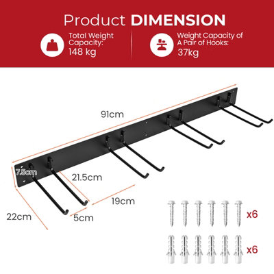 COSTWAY Garage Tool Storage Rack Wall Mounted Storage Organizer w/ 4 ...