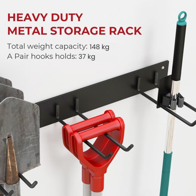 COSTWAY Garage Tool Storage Rack Wall Mounted Storage Organizer w/ 4 ...